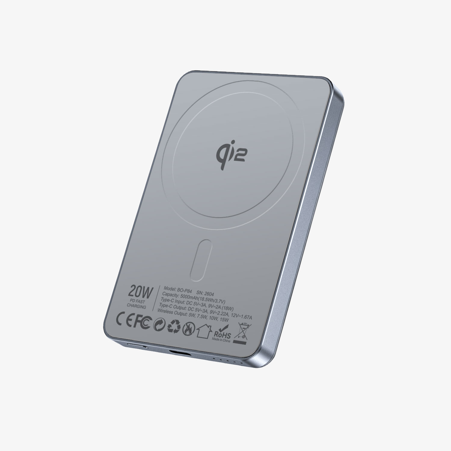 BWOO BO-P84 Qi2 Magnetic Power Bank Black