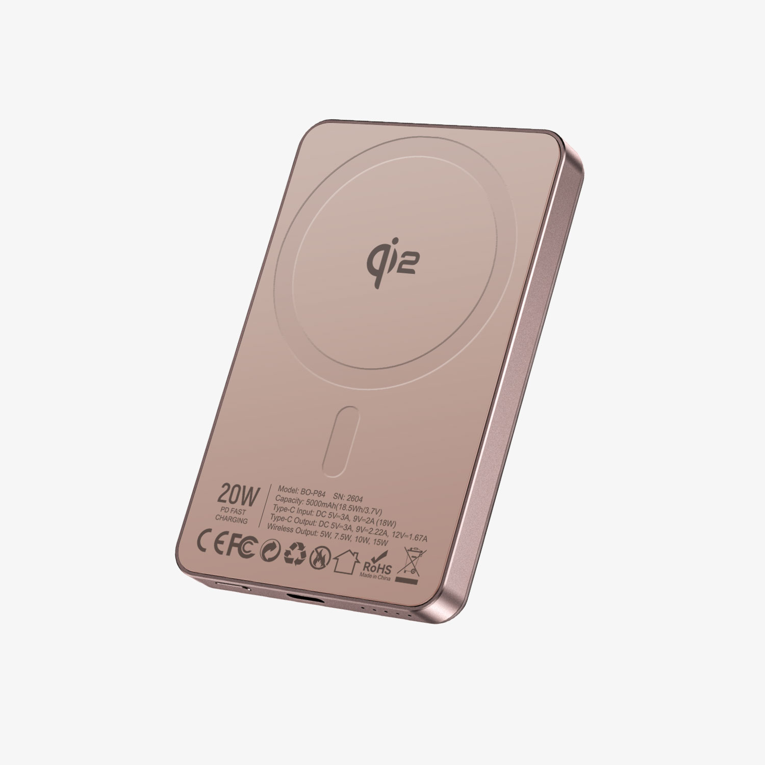 BWOO BO-P84 Qi2 Magnetic Power Bank Rose Gold