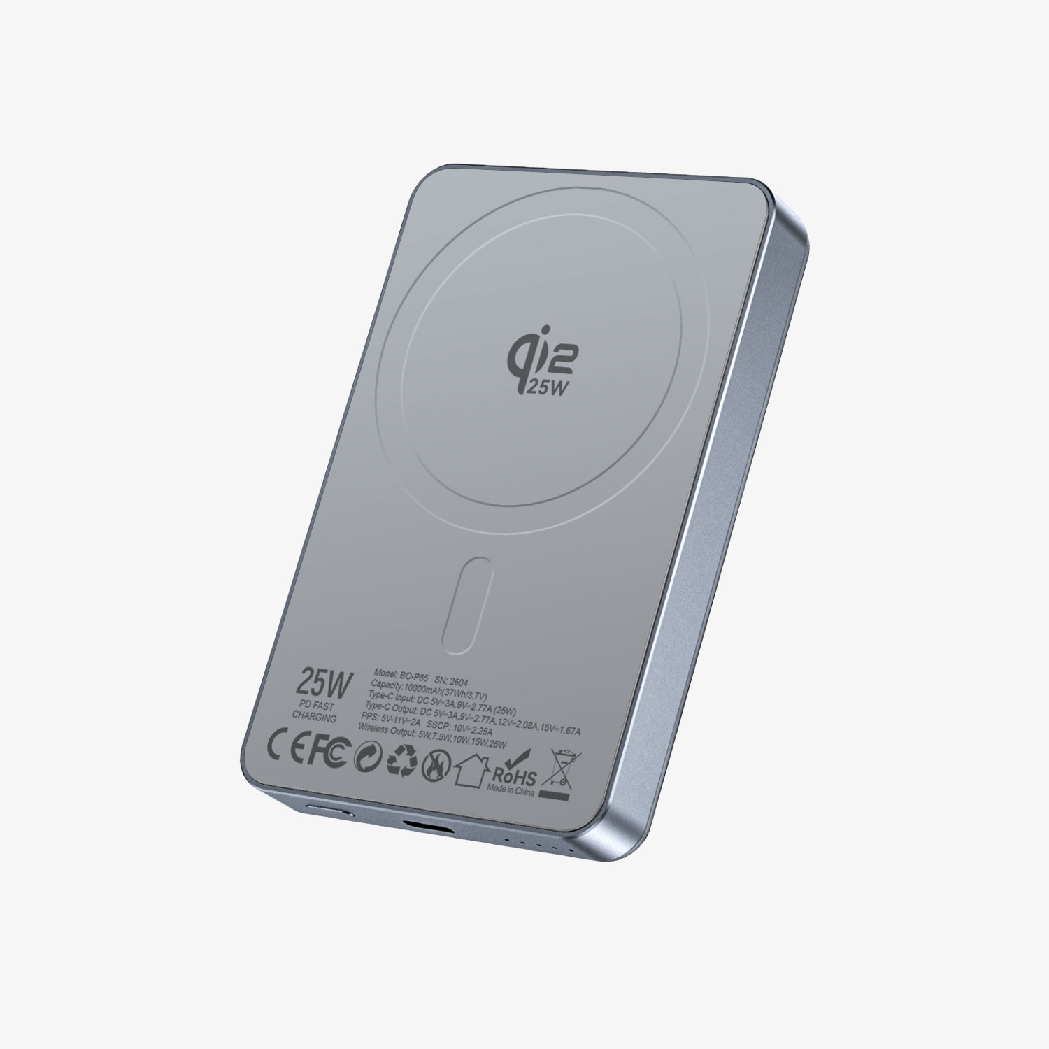 BWOO Qi2.2 25W Power Bank Grey