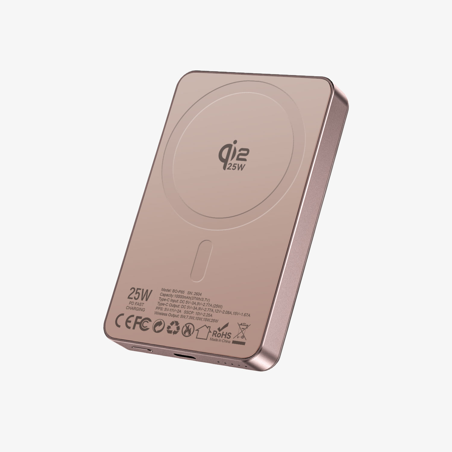 BWOO Qi2.2 25W Power Bank Grey Rose Gold
